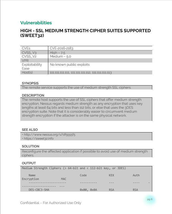 Standard Report Vulnerability Detail